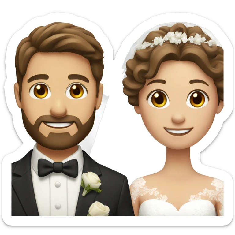 Groom with brown hair and beard and bride with brown hair close up sticker