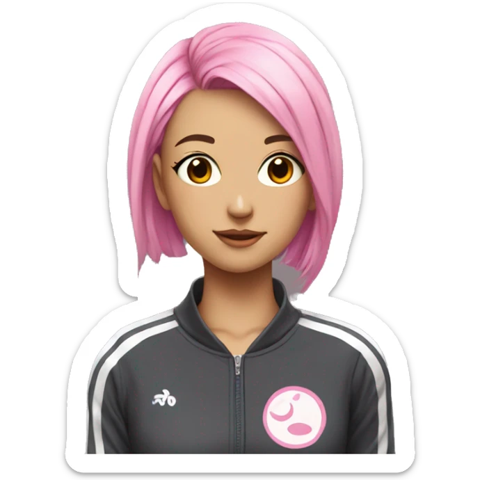 Anime girl with pink hair with tracksuit on with a striped top  sticker