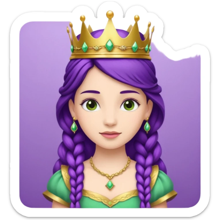 Princesses, with Gold Crown on purple braid hair, with green dress sticker