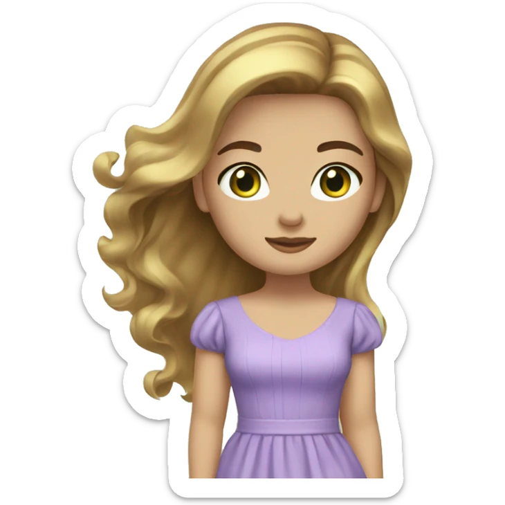 golden brown straight hair green eyes lavender dress sticker