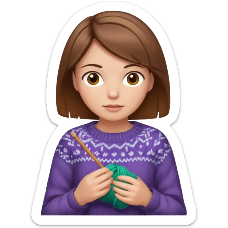  Woman with brown bobbed  hair and highlights light brown eyes no glasses Knitting emoji sticker