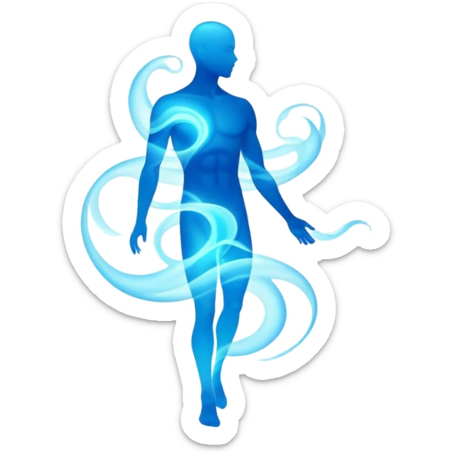 Minimal male form silhouette made of swirling abstract energy, ethereal style essence, no detailed features, just flowing shape sticker