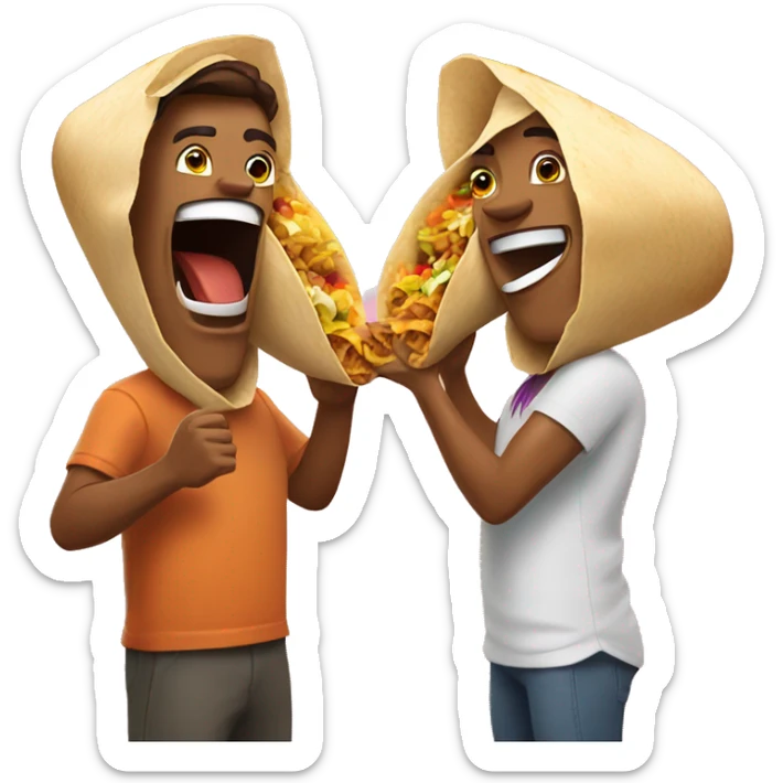 a couple extremely happy eating a huge burrito of taco bell sticker