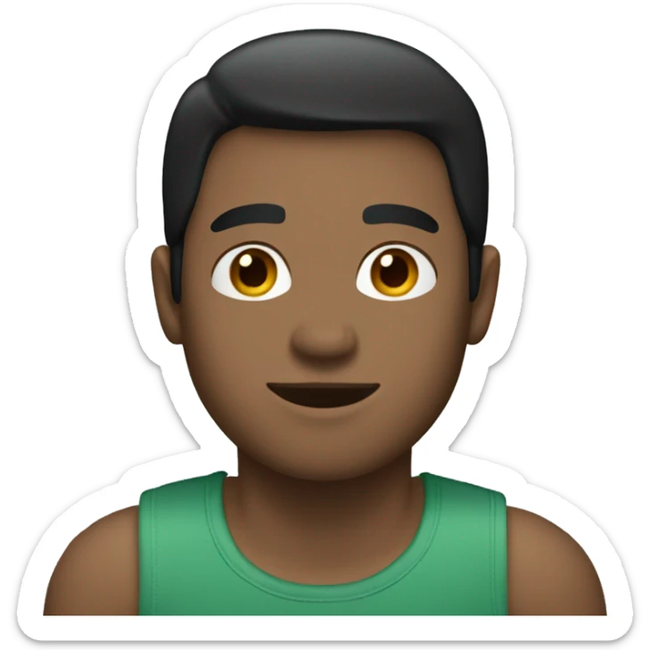 a white  man with short black hair wearing a green Tshirt and blue jeans sticker