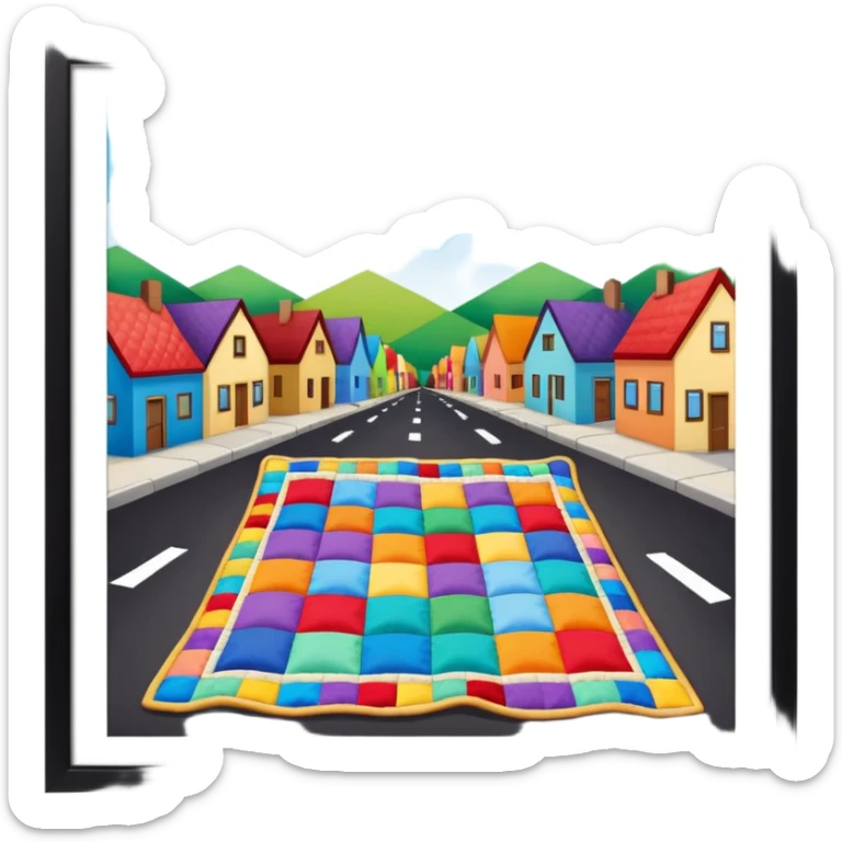 A Block saying "wifi" lying on a street in a quilt village sticker