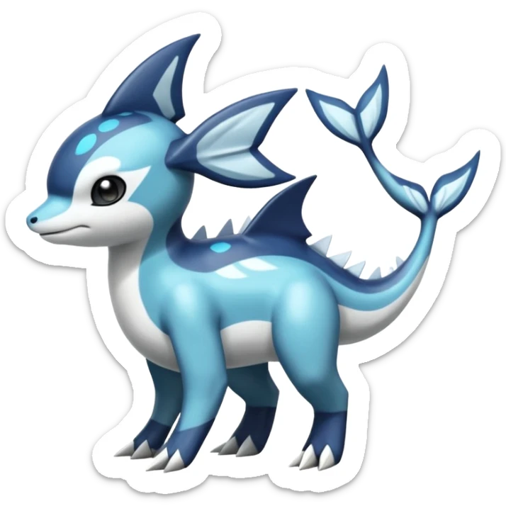 Black and white smooth glossy soft hot Meloetta-Dialga-Orca-Vaporeon-Pokémon-Fakémon-fusion-hybrid-creature (full body), 4-legged,  sticker