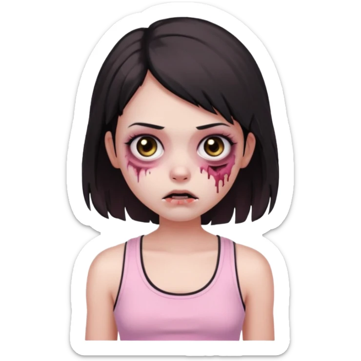 zombie girl Black and medium hair, Brown eyes, baby pink tank top   sticker