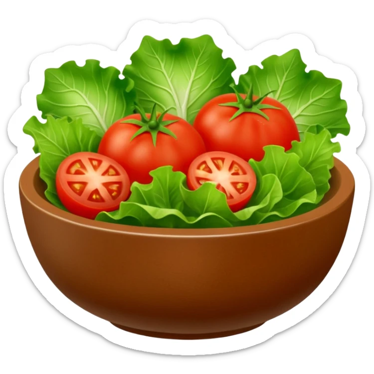 brown salad bowl with lettuce and a couple pieces of chopped tomato sticker