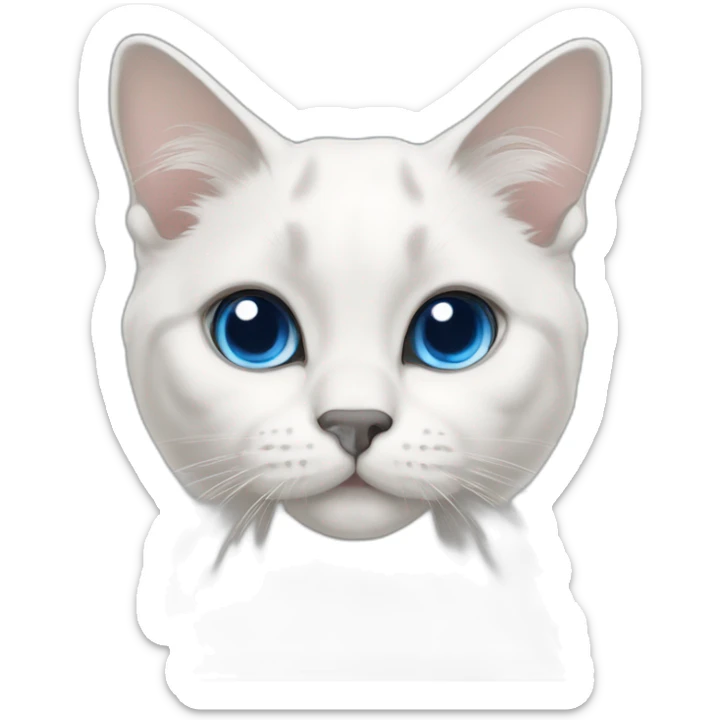 White scottish lop-eared cat with gray face nose and gray ears, blue eyes sticker