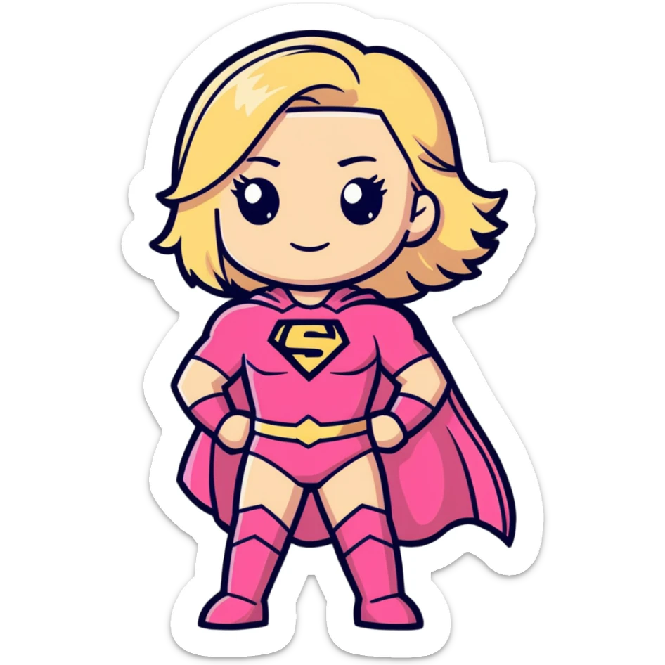superhero girl with blonde hair and pink outfit sticker