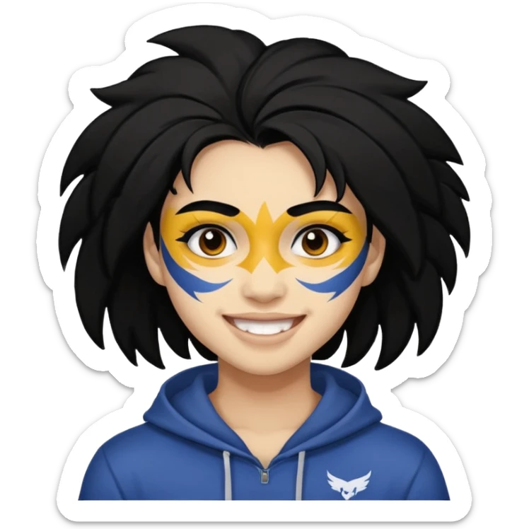 A black hair teen supporter with bold full-face paint, smiling with fierce team spirit. sticker
