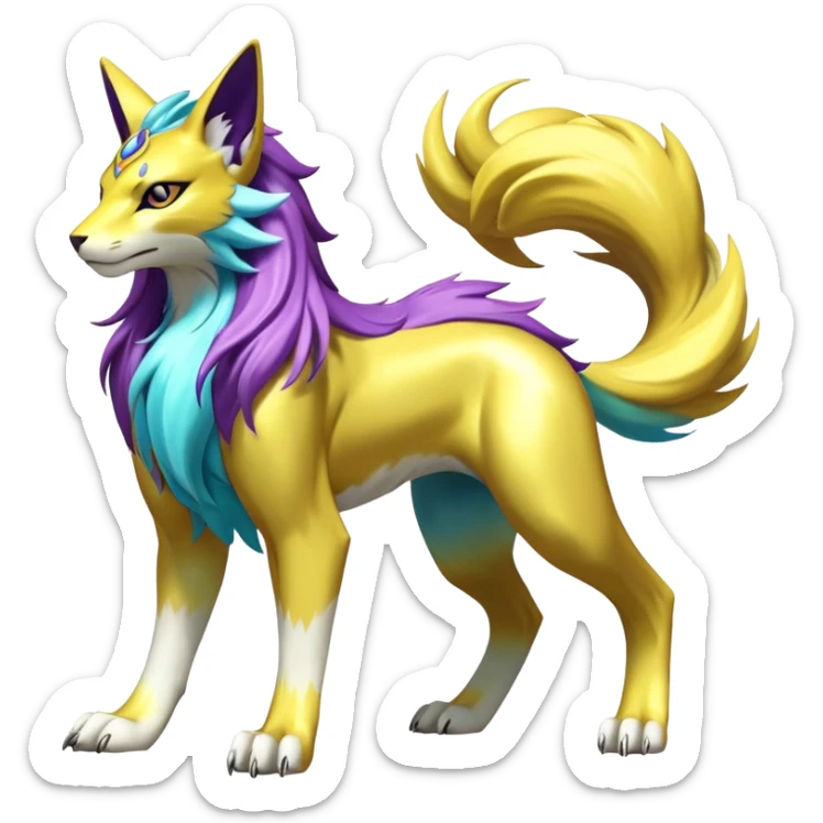 Shiny Elemental Exotic Renamon-Suicune-Raikou-Liepard-Persian-Pokémon-Fakémon-hybrid-creature (full body) sticker