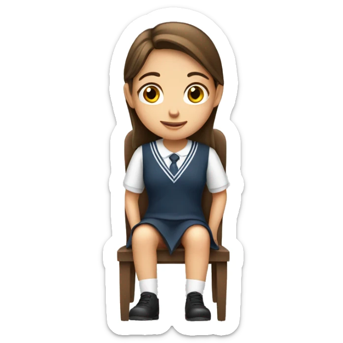 girl with brown hair wearing school uniform siting on chair sticker