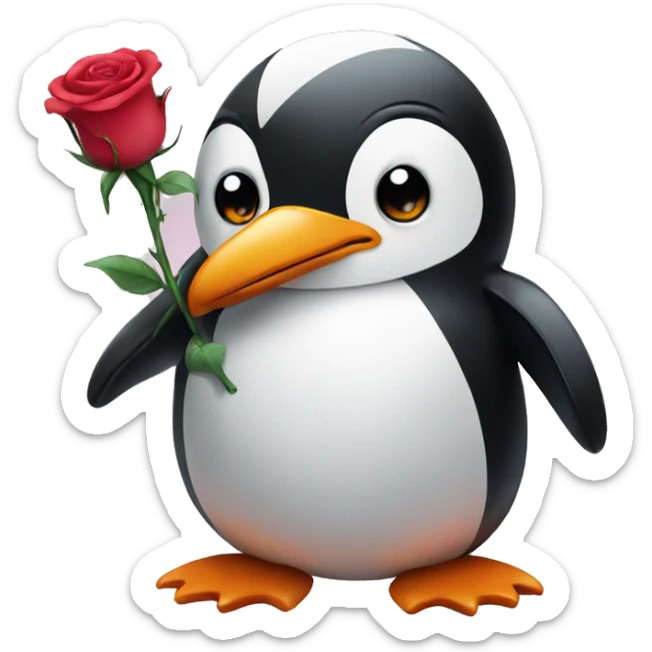 penguin with rose sticker