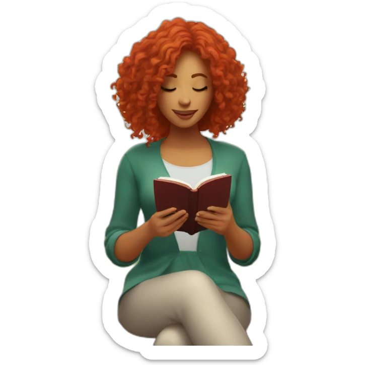 woman with long curly red hair reading a book with a glass of wine in a park sticker