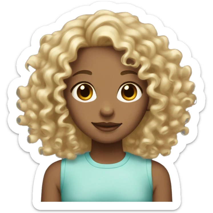 Curly haired girl with blonde streaks in her hair, light skin and hazel eyes sticker