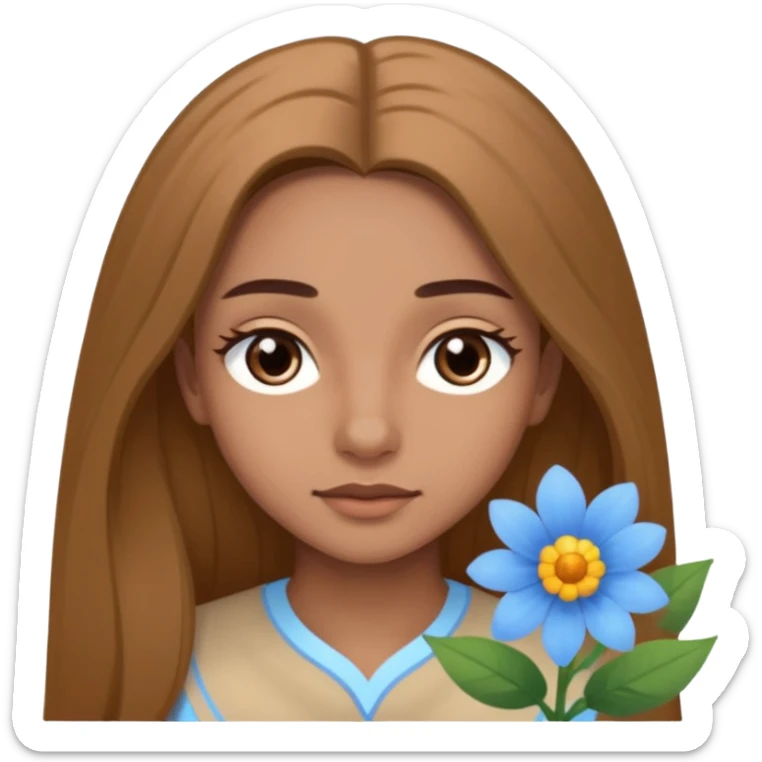 Cheveux un peu plus clair des cils moyen et des sourcils clair des cheveux plus long et une fleur bleu clair sticker