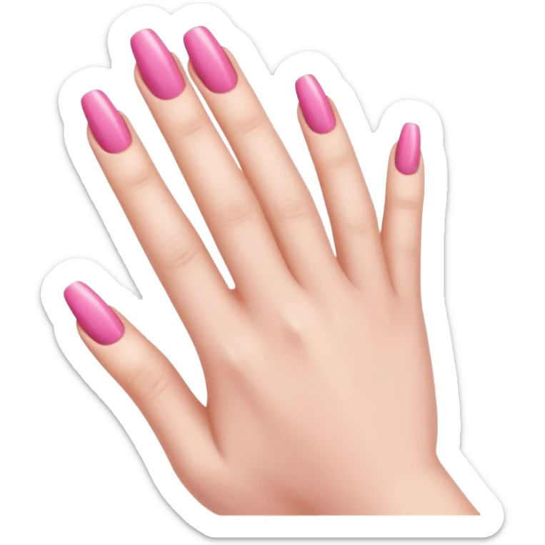  pink close-up of a hand with beautifully manicured nails, glossy pink nail polish, elegant nail shape, soft lighting and shadows, realistic style, sticker