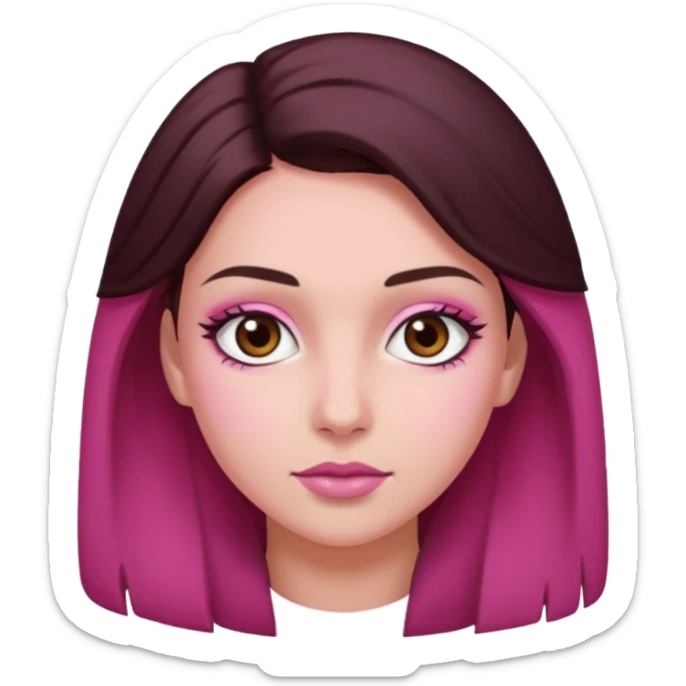 Woman with pink all skin, white background, dark brown hair and hazel eyes and brown eyebrows sticker
