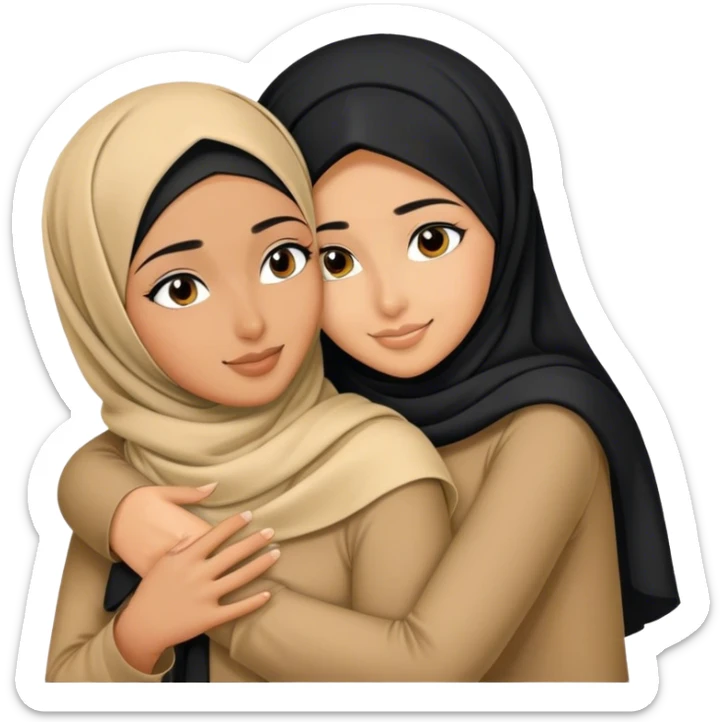 hijabi girl and best friends with black hair hugging sticker