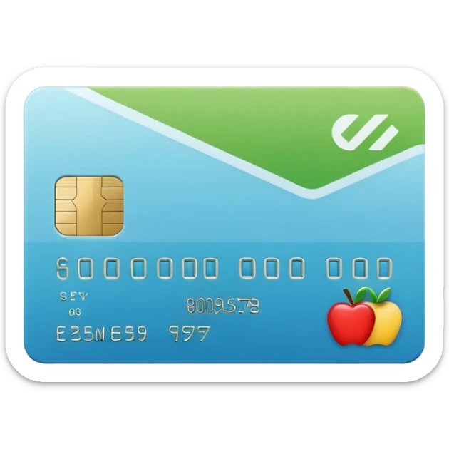 Apple style emoji of a credit card with a check mark, minimalistic, clean design, flat colors sticker