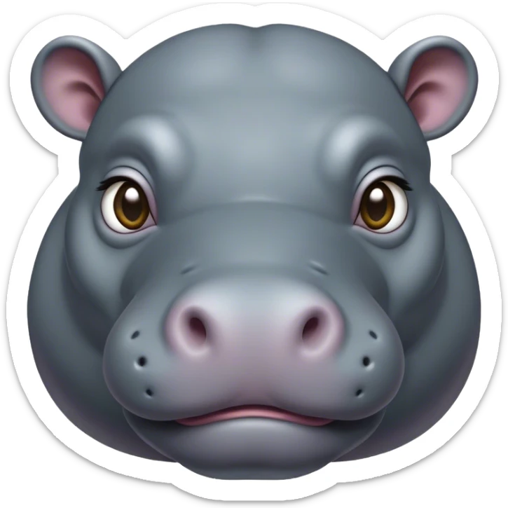Cinematic Noble Hippo Portrait Emoji, Poised and regal, with a massive, robust build and a smooth, well-groomed slate-gray hide, deep-set soulful eyes, Simplified yet sharp and sophisticated features, highly detailed, glowing with a soft, dignified glow, high shine, intelligent and calm, stylized with an air of riverine majesty, focused and attentive, soft glowing outline, capturing the essence of a watchful and confident water-dweller, so majestic it feels as though it could lumber out of the screen with effortless authority! sticker