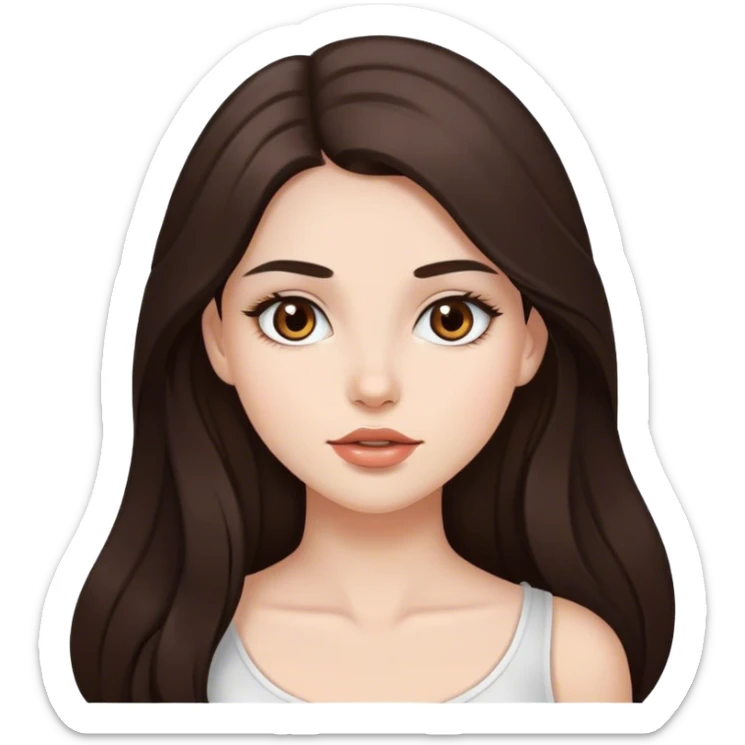 pretty girl, long hair, brown eyes, natural lips, white skin, dark brown hair sticker