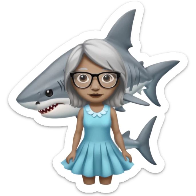 create me a slack emoji of a very old tiger shark, dressed like an old lady, with grey hair and glasses sticker