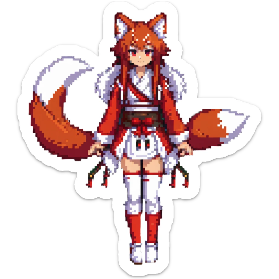 Azur Lane Akagi kitsune girl with red and white outfit and multiple fox tails sticker