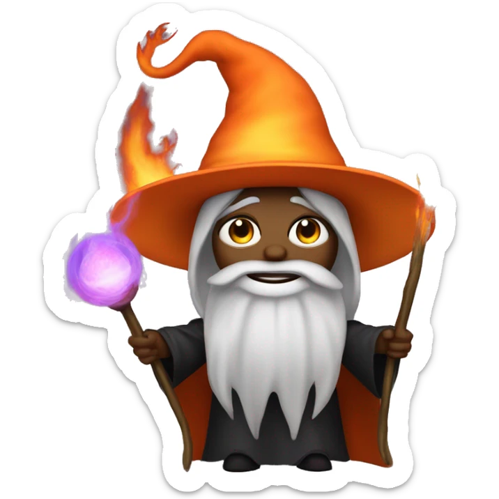 Human demonologist in a wizard costume, surrounded by a fiery halo, Halloween theme, emoji sticker
