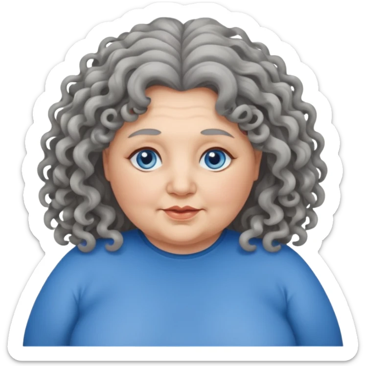  chubby 50 years olde woman with grey long curly hair and bleu eyes sticker