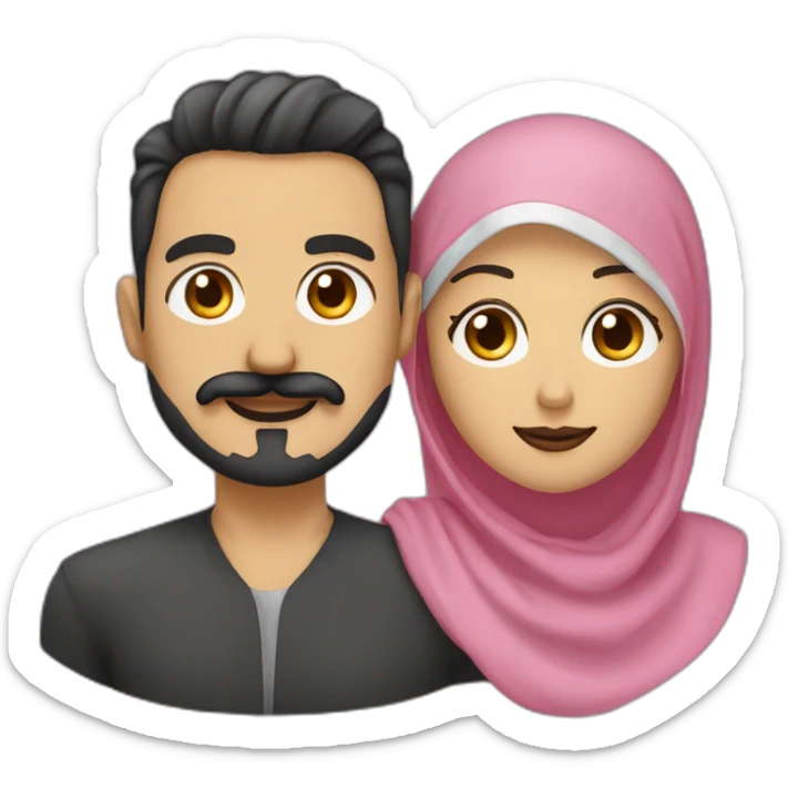 Me as a man with a moustache and a goatee with my hijabi wife with earings winking sticker