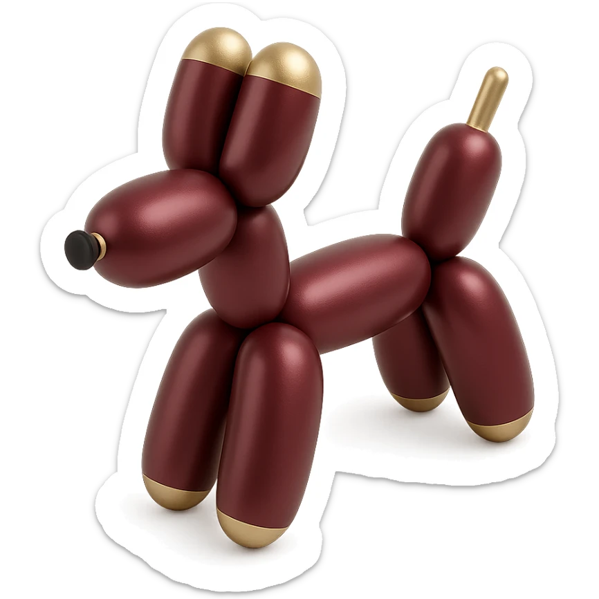 shiny burgundy dog shaped party balloon, shiny and festive sticker