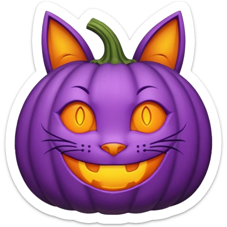simple cartoon-style happily carved purple pumpkin with purple cat ears on top sticker