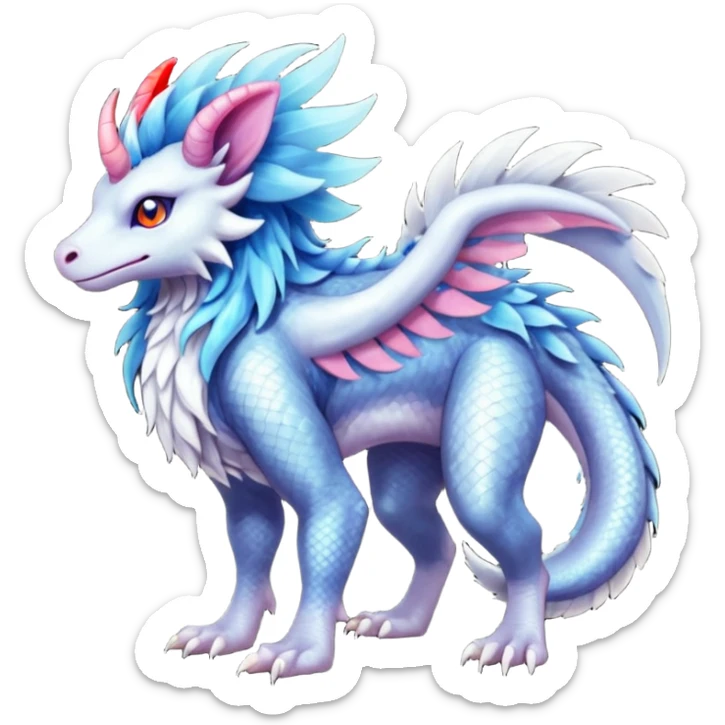 Shiny Glossy Pastel Light Divine Reptilian Draconian Furry Scaly Hairy Feathery Bovine Goated Feline Beautiful Floral Snowy Pretty Absol-Amaura-Suicune-Cobalion-fusion, full body sticker