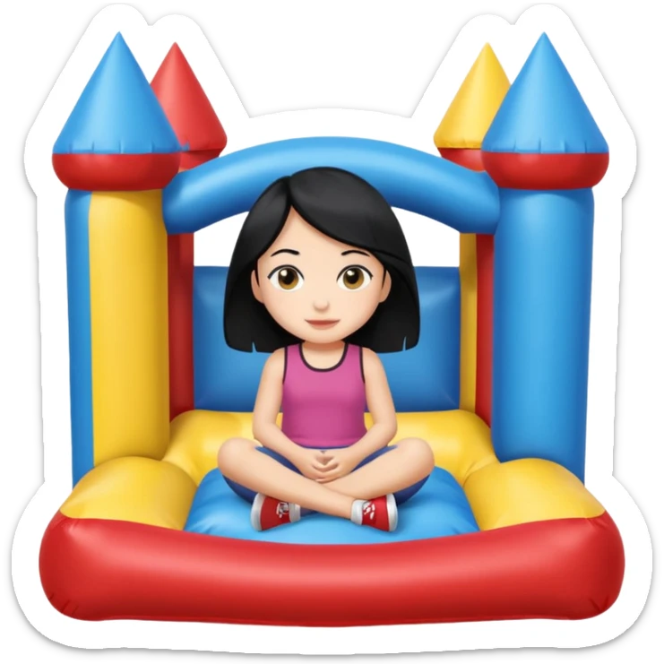 black hair girl-sitting-in-bouncy-house sticker