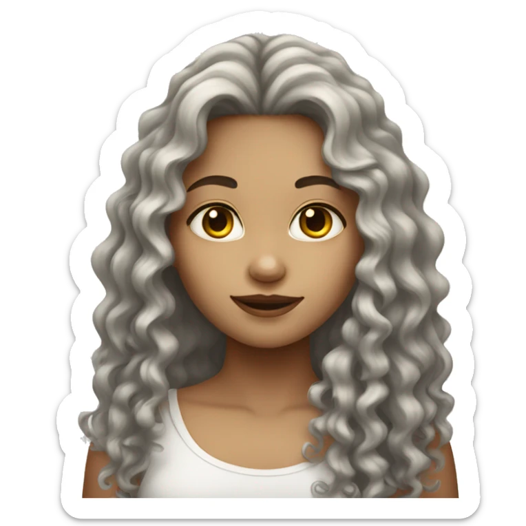 girl with long curly hair white skin sticker
