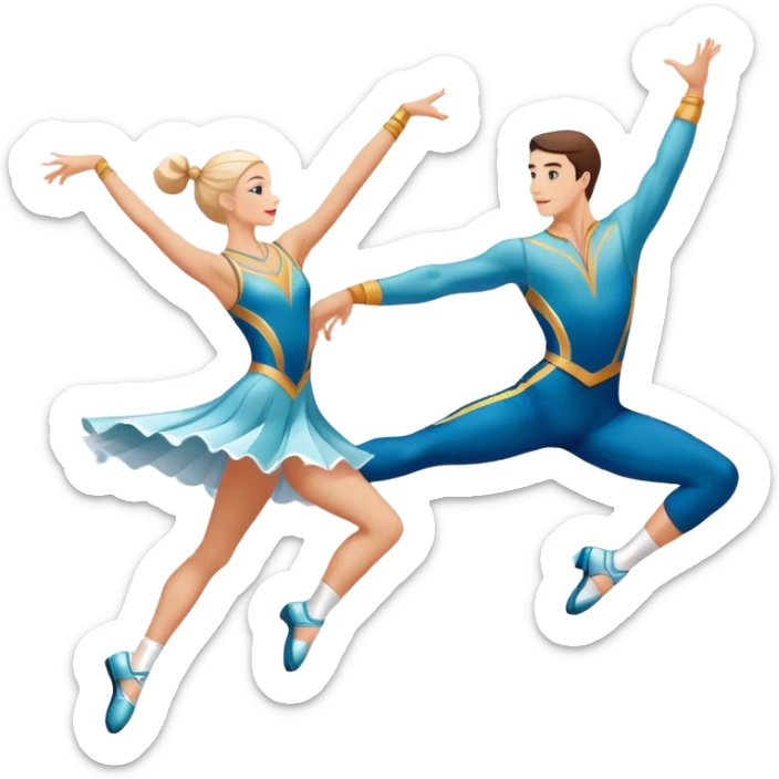 Icon for Sports Dance: a white men and women in competitive attire performing a synchronized dance with acrobatic moves, dance shoes, a rhythmic floor, and a competition backdrop. The icon should capture athleticism, technique, and acrobatic precision. Transparent background. sticker