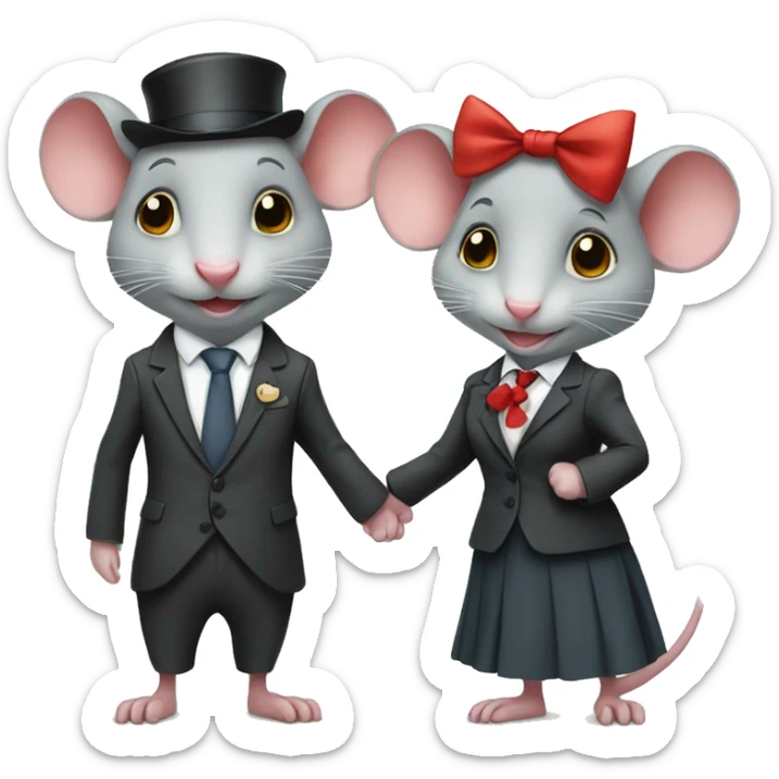 Boy rat with a tie and girl rat wearing a bow in love  sticker