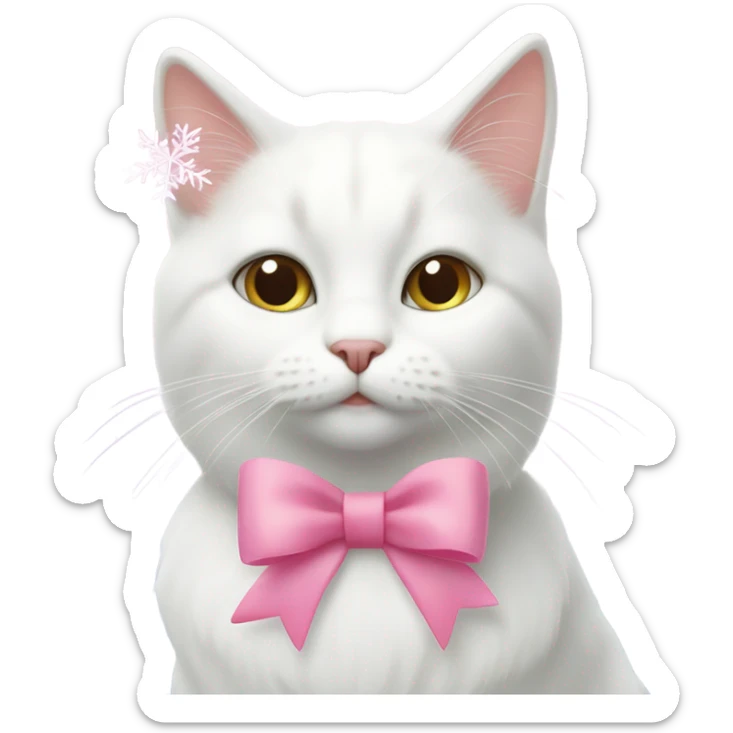 White cat with a pink bow in its hair and snowflakes in the background  sticker
