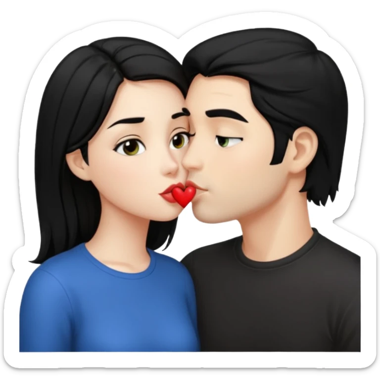 Black hair naked girl kissing a man with black hair  sticker