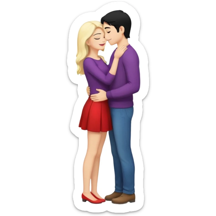 couple kissing black hair man blonde woman full body sticker