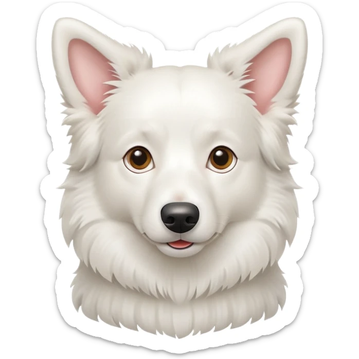 A pure white Border Collie dog sitting, with fluffy fur, alert pointed ears, and friendly expression sticker