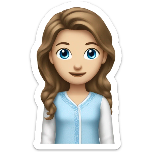caucasian female brown hair blue eyed pajamas sticker