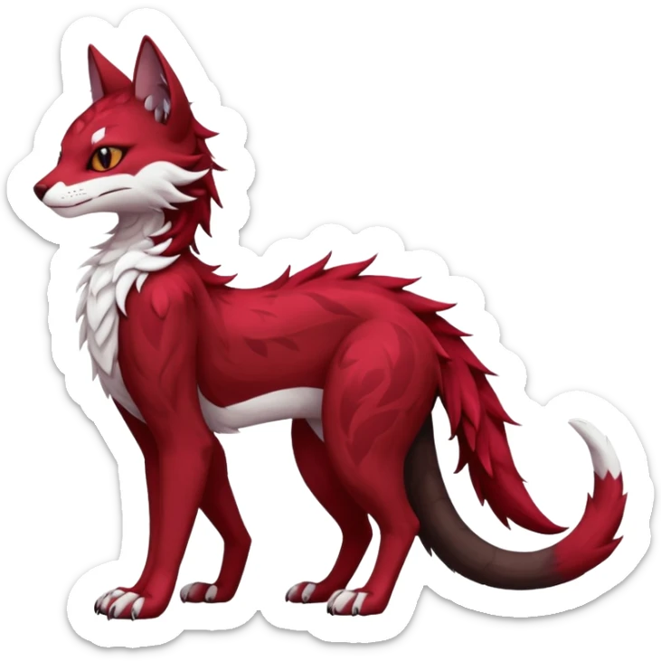Kawaii dark-brown and crimson-red beautiful pretty elegant divine edgy fantasy feline-vernid-sergal-fursona animal creature with a tufted tail full body with intricate markings  sticker