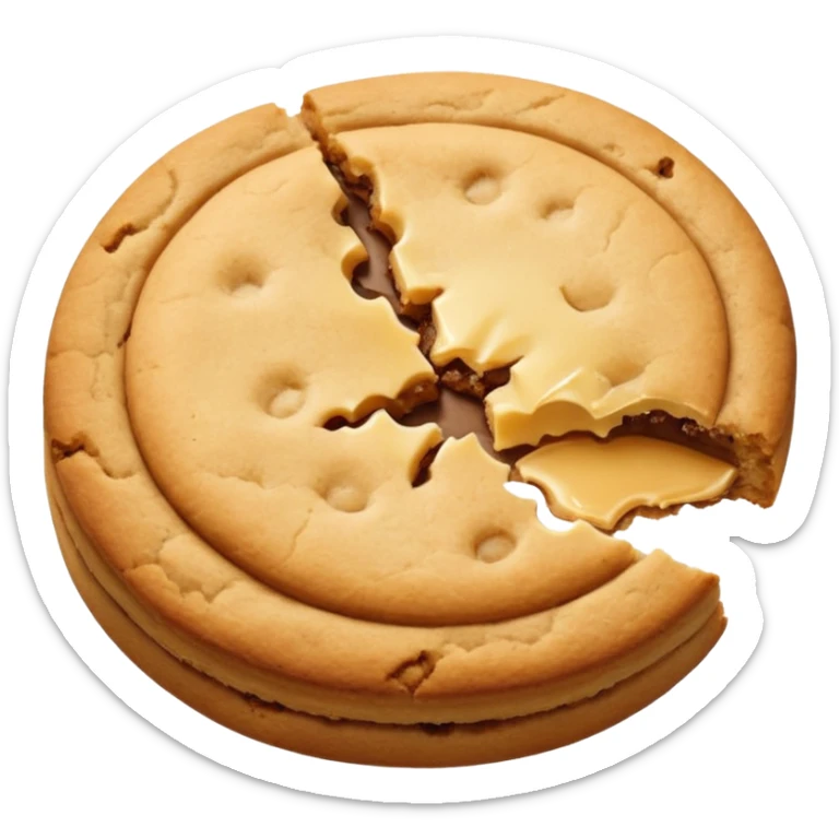 A pair of plain cookies, one of them with a bite taken out. sticker