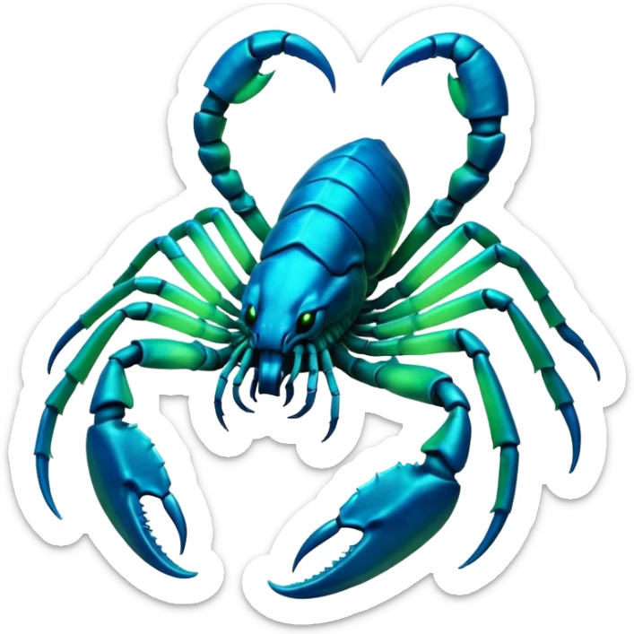 3D render of Radioactive Scorpion, bioluminescent deep sea style, glowing neon blue and green lights, dark background to contrast the glow, translucent organic textures. sticker