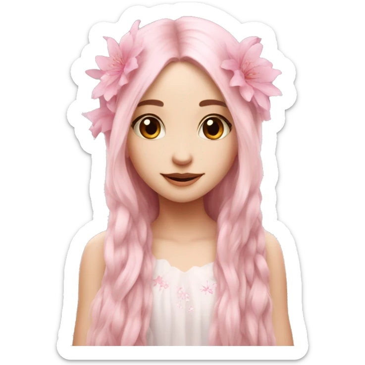 Beautiful, flower, fairy, pink, white, long hair, wings sticker