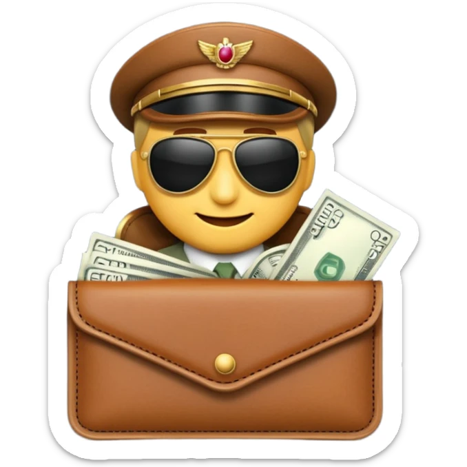 Aviator money emoji, wallet full of cash, casino vibe, premium 3D emoji style, clean, no background
 sticker