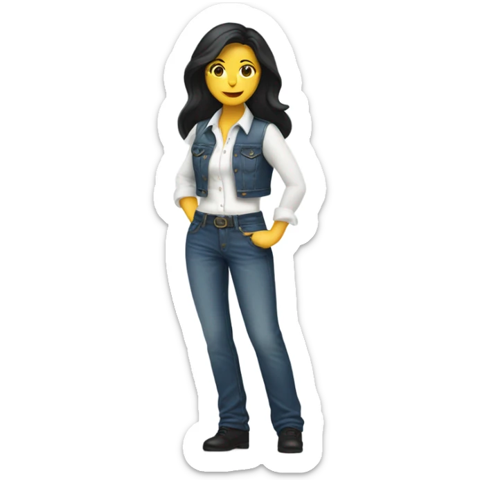 WOMAN DRESSED IN DENIM PANTS WITH WHITE BLOUSE, WITH YELLOW HELMET, LONG BLACK HAIR sticker